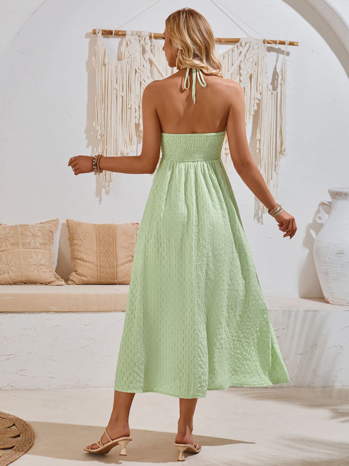 Swiss Dot Halter Neck Midi Dress - NUTRAL ATTIRE