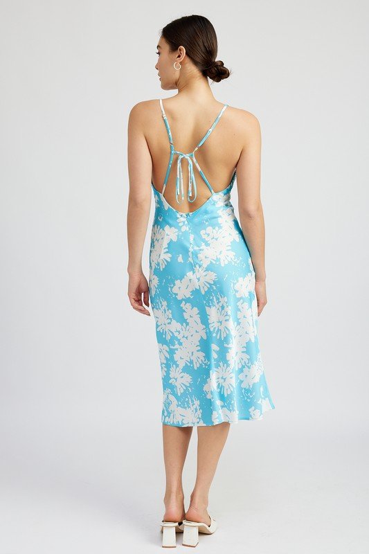 V NECK FLORAL DRESS WITH OPEN BACK - NUTRAL ATTIRE