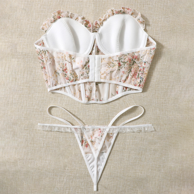 Boning Corset Bra Can Be Worn outside Sexy Slim Vest Bra Lace Underwear Set