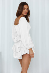 Lucy Square Collar Lantern Long Sleeve One-Piece Ruffled Romper