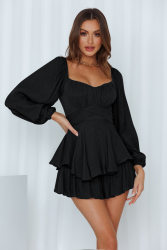 Lucy Square Collar Lantern Long Sleeve One-Piece Ruffled Romper