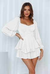 Lucy Square Collar Lantern Long Sleeve One-Piece Ruffled Romper