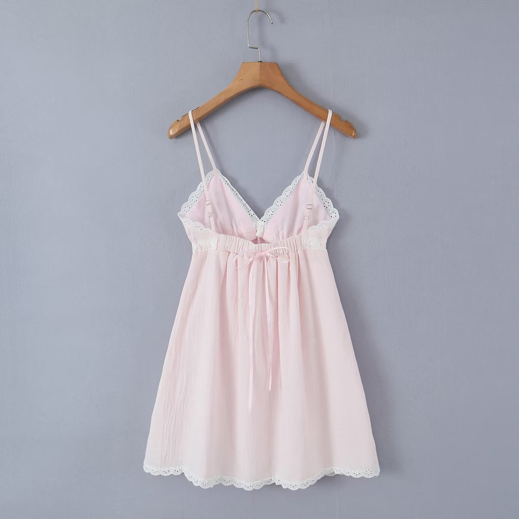 Pretty In Pink Lace Contrast Color Lace Strap Dress