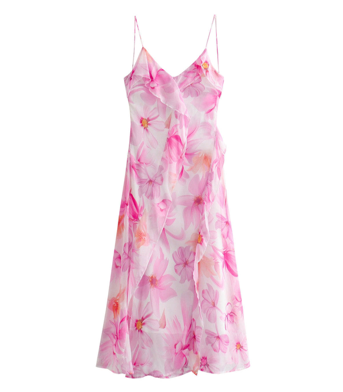 Women Ruffled Floral Print Strap Maxi Dress