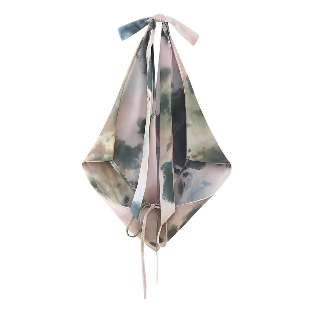 Twinie Halter Collar Printed Vest Skirt Set