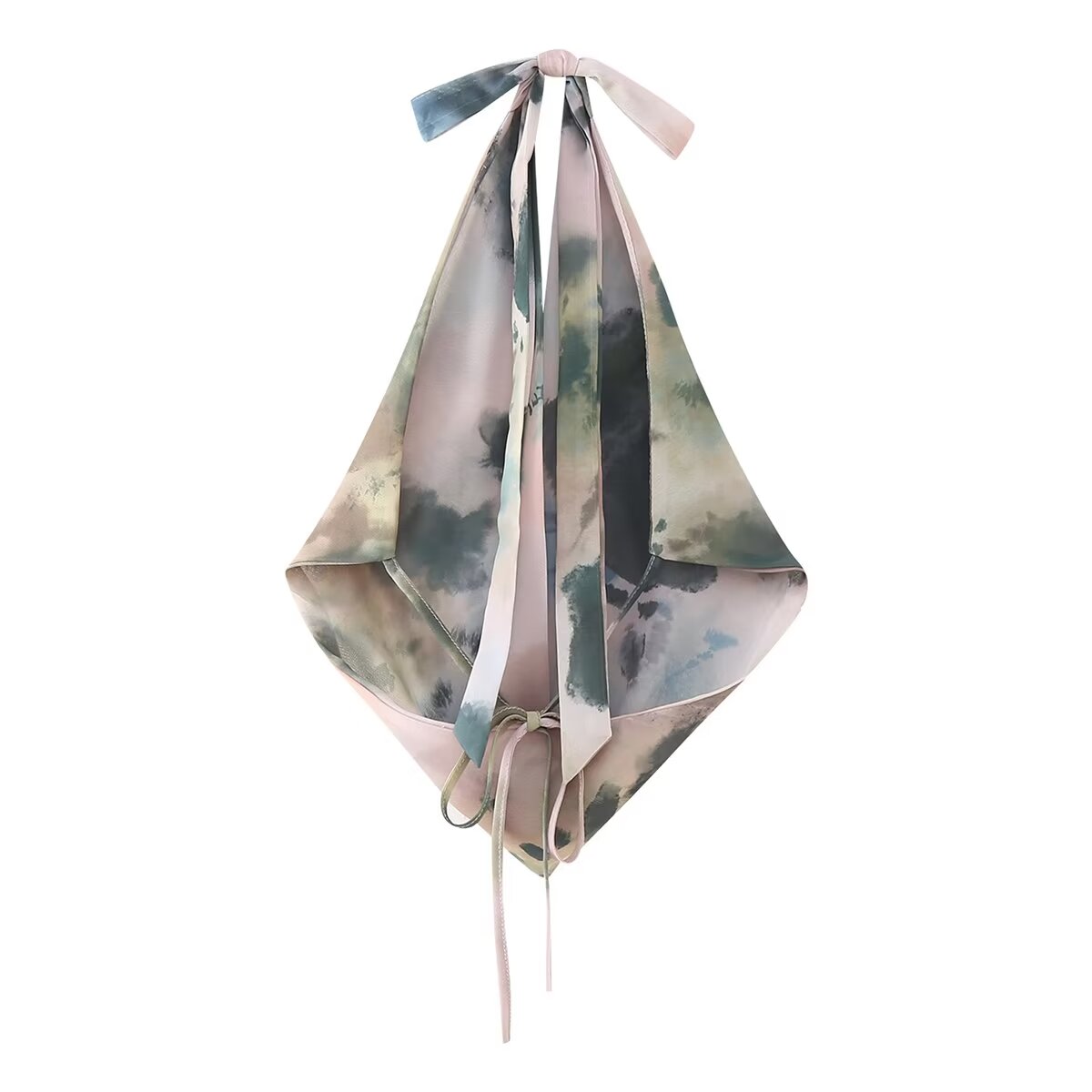 Twinie Halter Collar Printed Vest Skirt Set