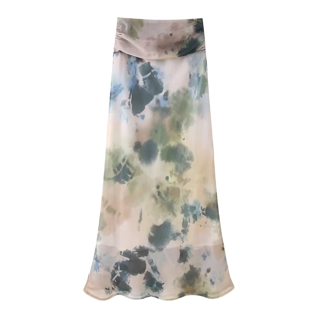 Twinie Halter Collar Printed Vest Skirt Set