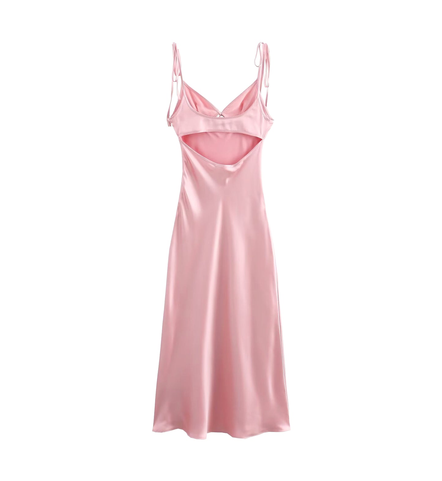 Ila Hollow Out Cutout Design Silk Satin Texture Sling Dress Pink