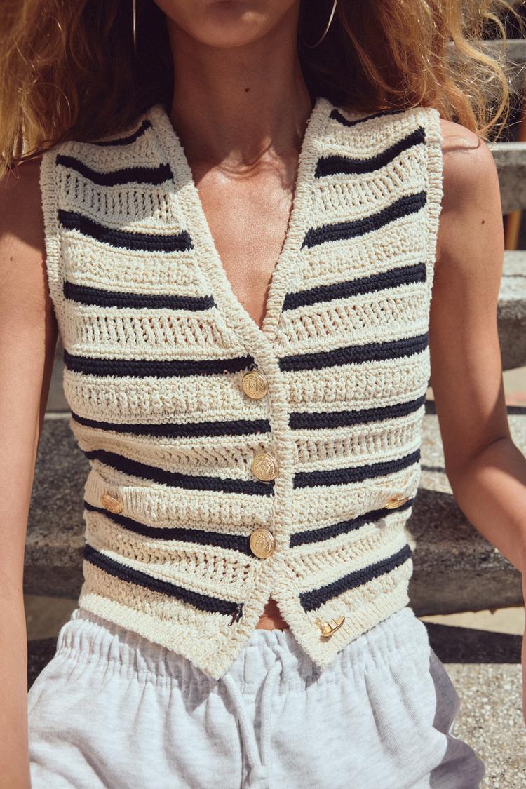 Women Clothing Summer Street Striped Knitted Vest Top