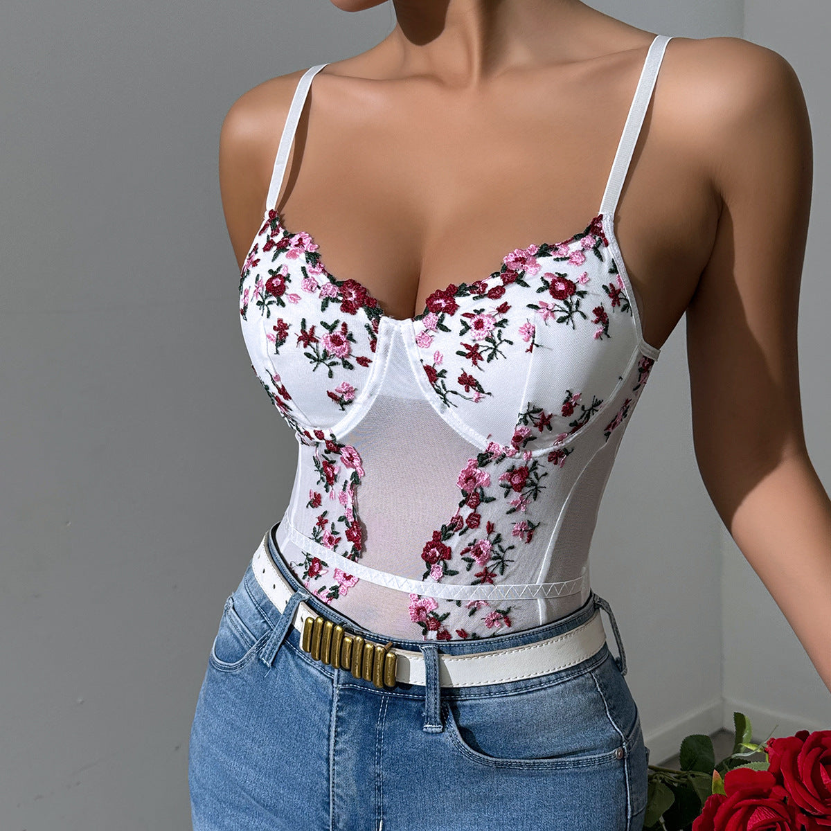 Infinity See Through Body Shaping Sexy Sexy Floral Embroidery Lace Bodysuit