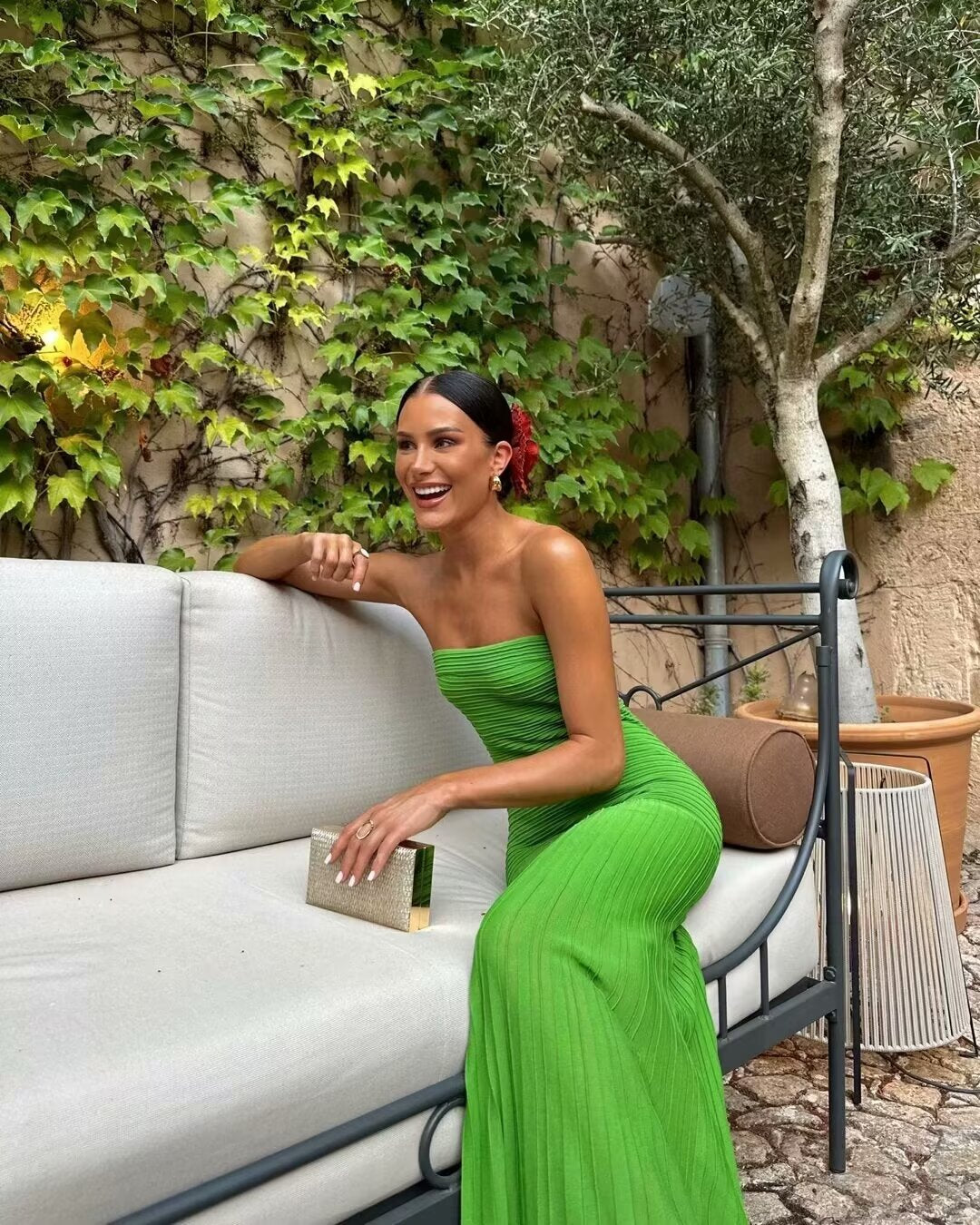 Sigma Sexy Slim Fit Tube Top Straight Green Dress Sleeveless Knitted Dress