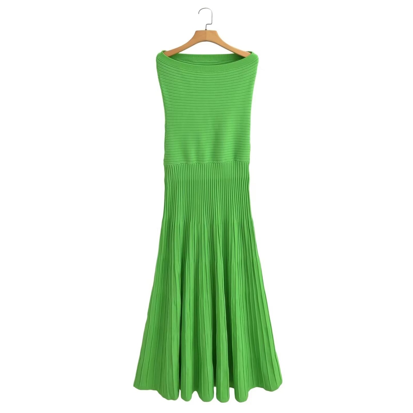 Sigma Sexy Slim Fit Tube Top Straight Green Dress Sleeveless Knitted Dress