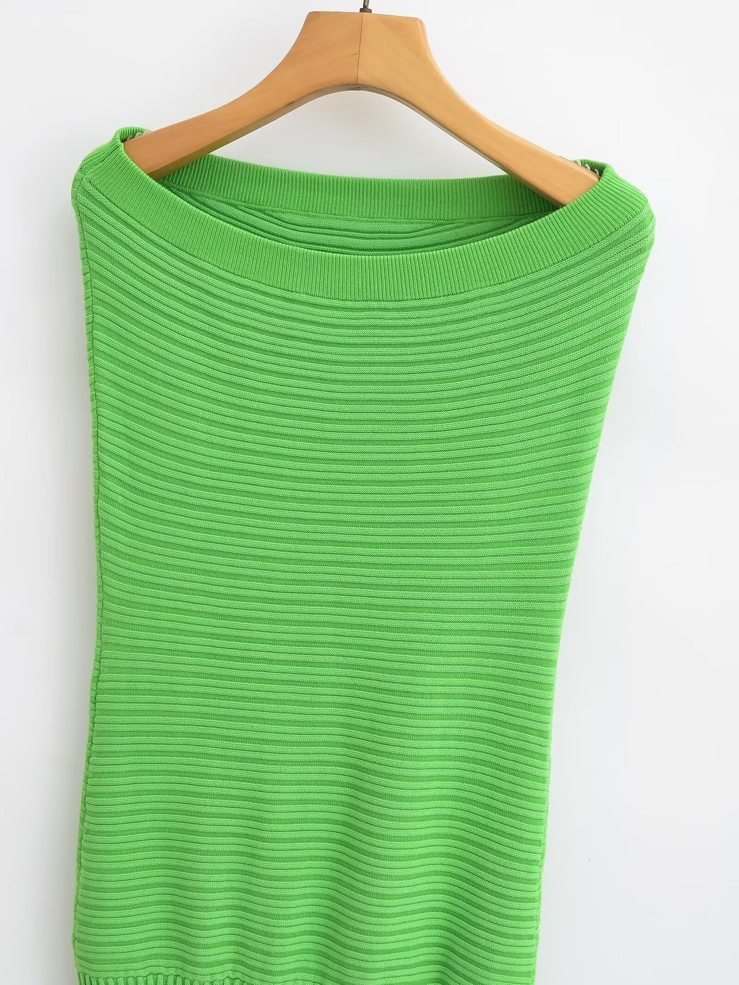 Sigma Sexy Slim Fit Tube Top Straight Green Dress Sleeveless Knitted Dress