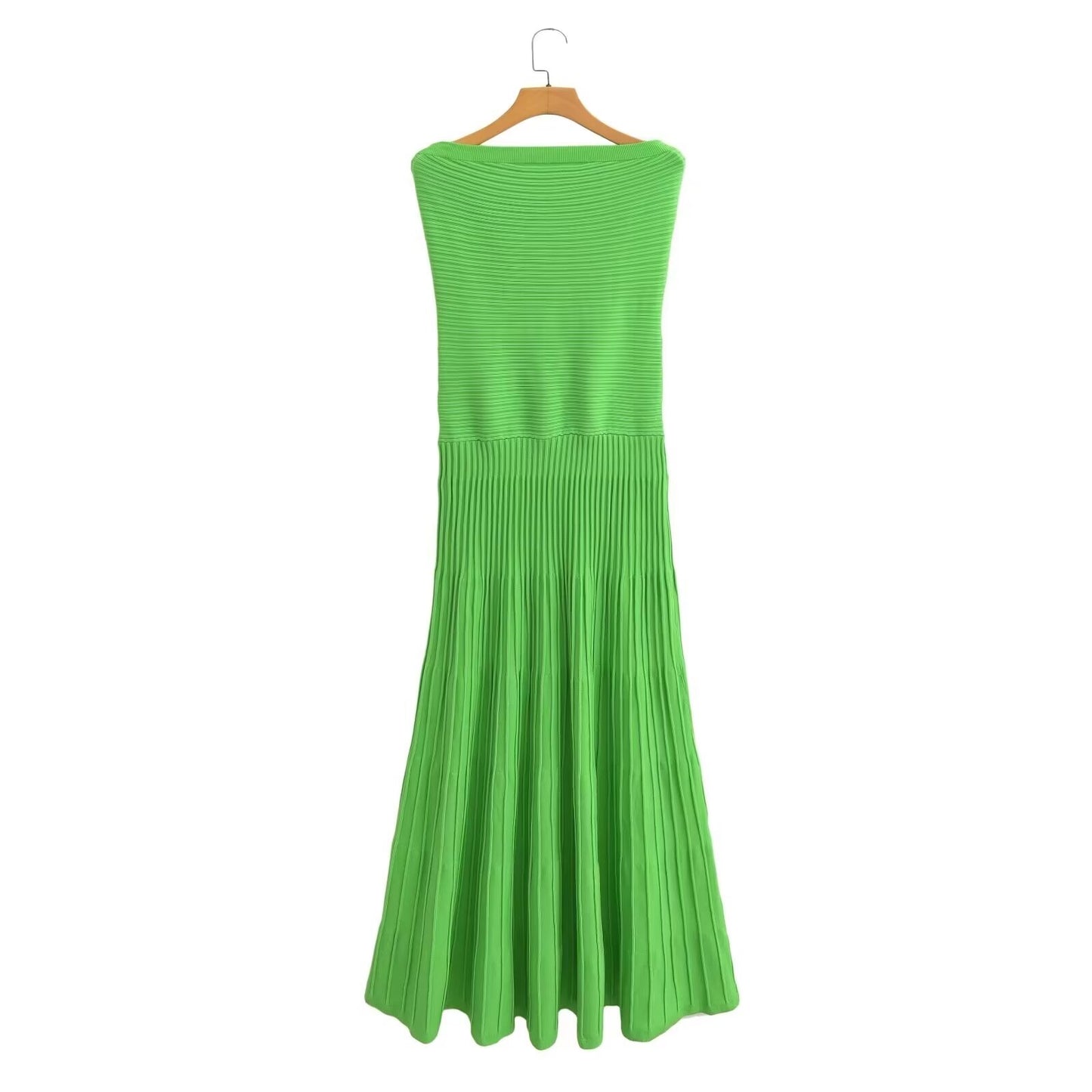 Sigma Sexy Slim Fit Tube Top Straight Green Dress Sleeveless Knitted Dress