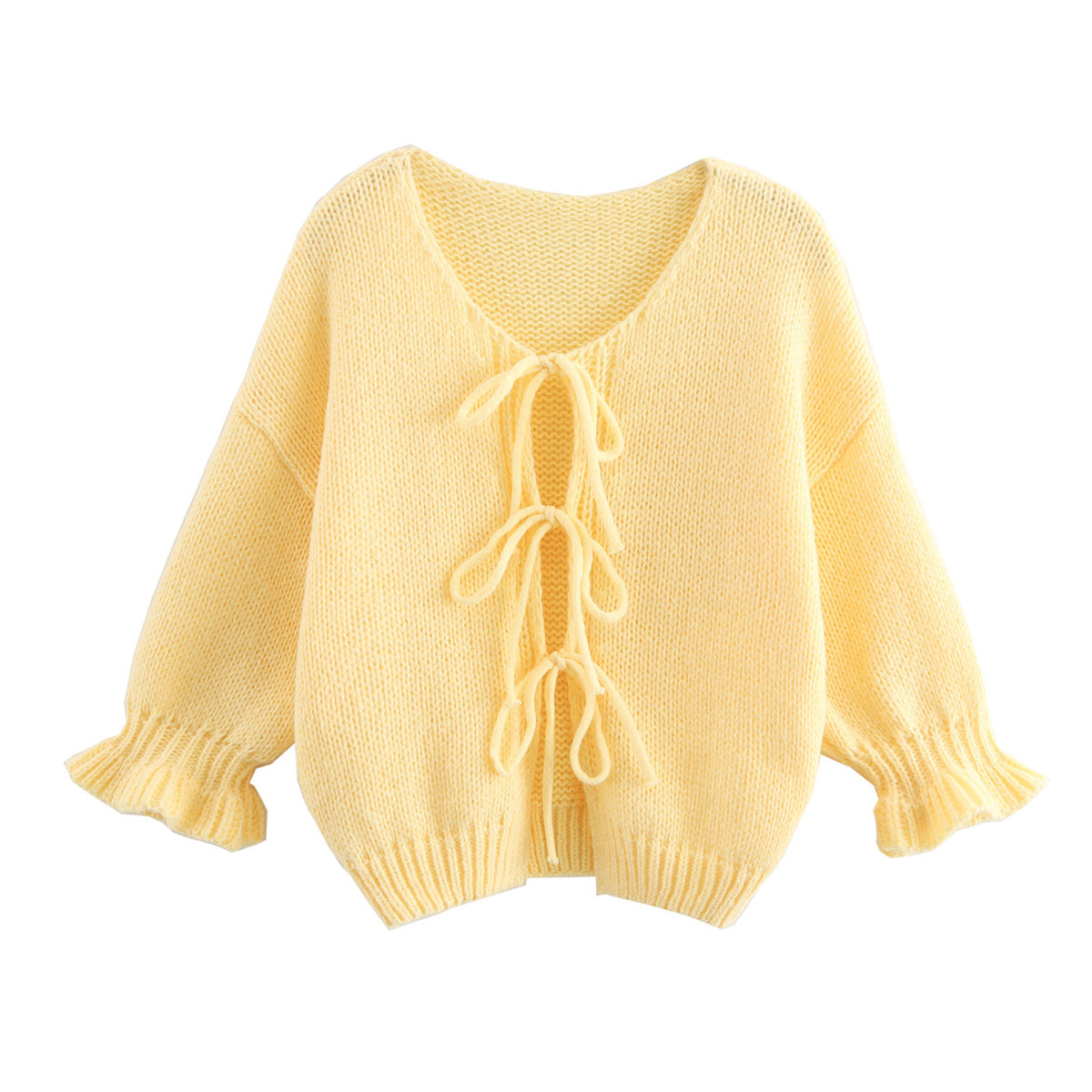 Mimi French Petal Sleeve Loose Sweater Yellow