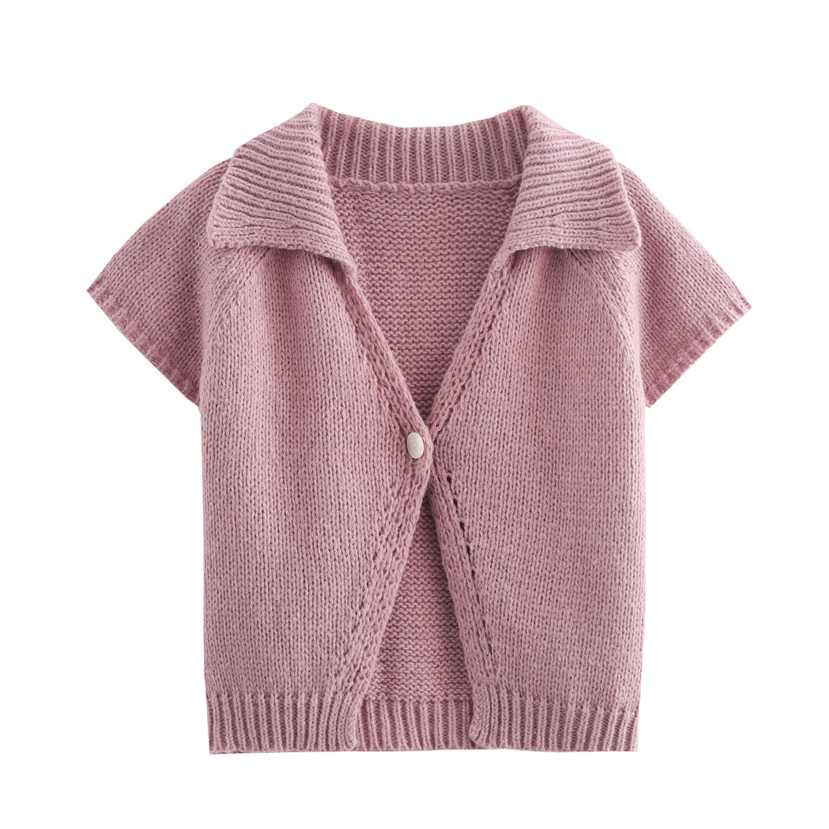 Tetee Women’s Fall Retro Casual Office Button Thick Needle Sweater With Short Sleeves Pink