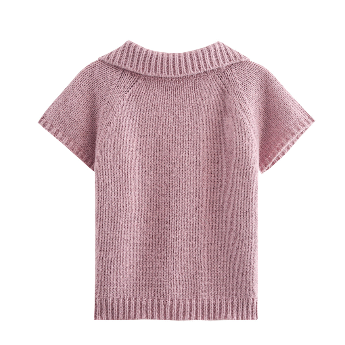 Tetee Women’s Fall Retro Casual Office Button Thick Needle Sweater With Short Sleeves Pink