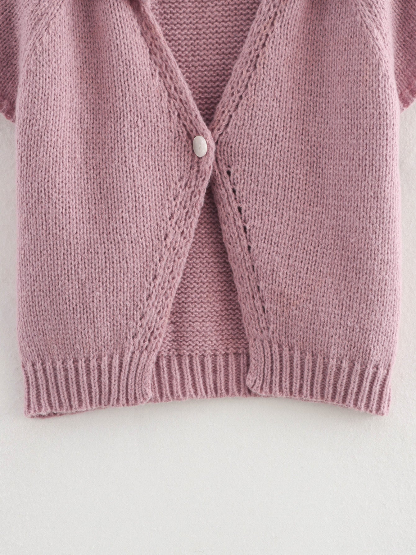 Tetee Women’s Fall Retro Casual Office Button Thick Needle Sweater With Short Sleeves Pink