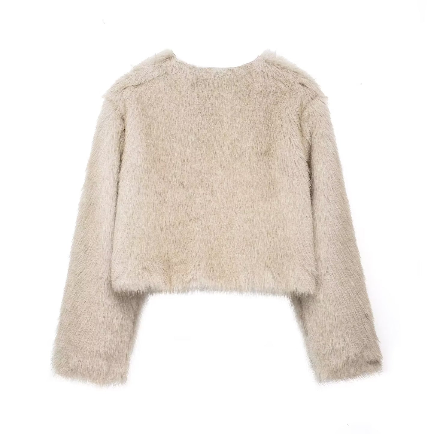 Jillie Round Neck Loose Faux Fur Effect Warm Jacket