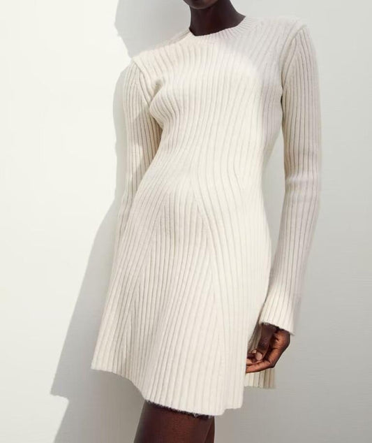 Women Clothing French Thread Knitted Long Sleeve Dress Short Dress