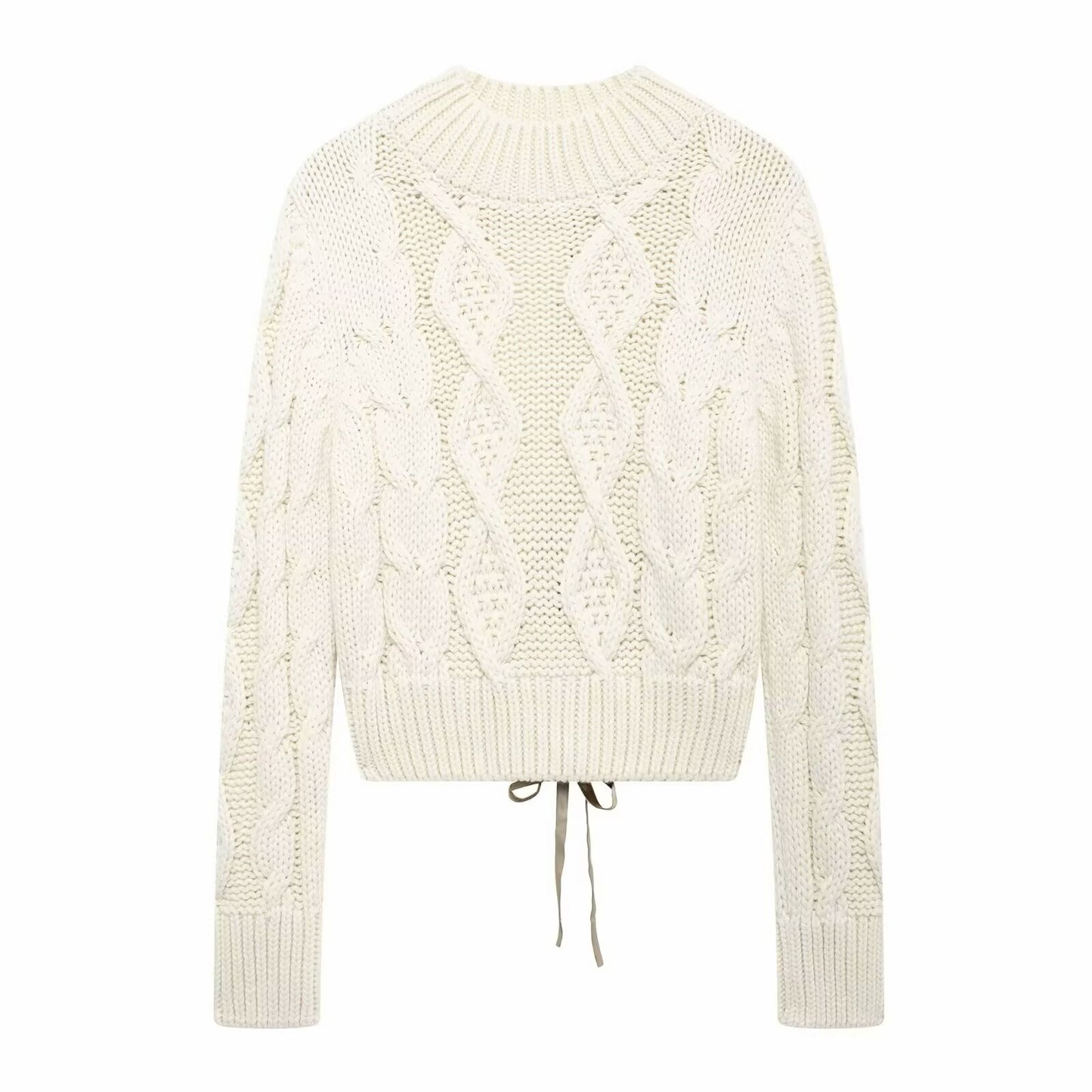 Autumn Back Opening Design Eight Strand Knitted Sweater