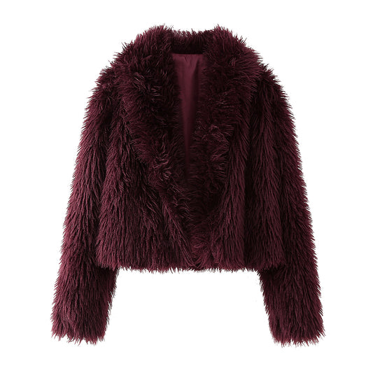 Doja Fuax Fur Short Coat Burgundy