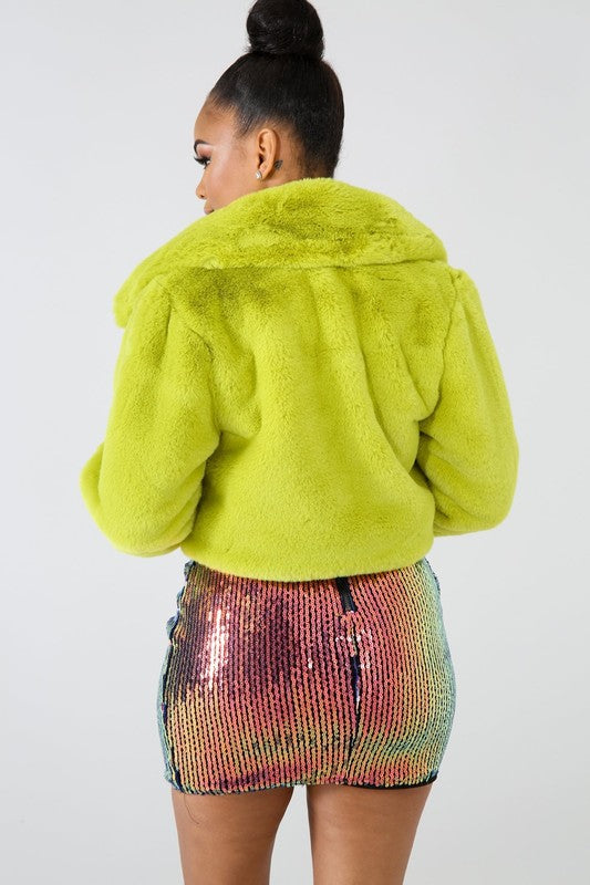 Nior Sexy Faux Fur Teddy Jacket Electric Green