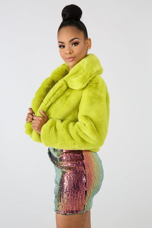 Nior Sexy Faux Fur Teddy Jacket Electric Green