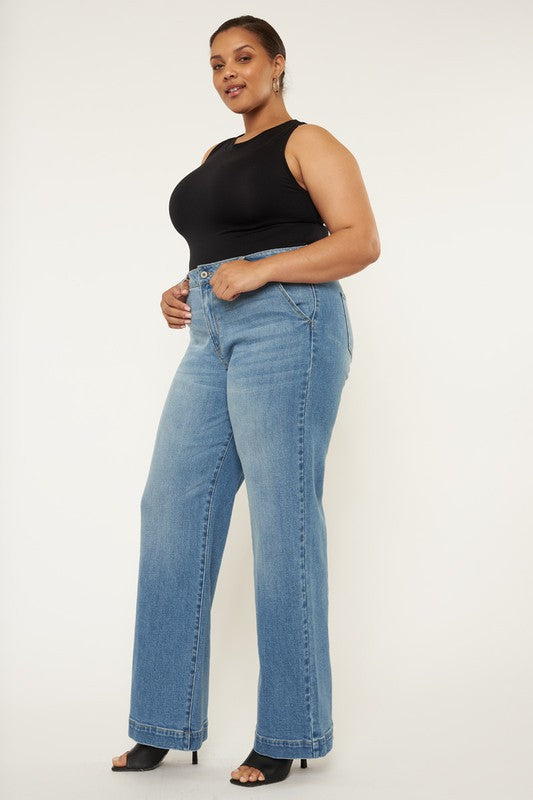 Plus High Rise Trouser Wide Leg Jeans