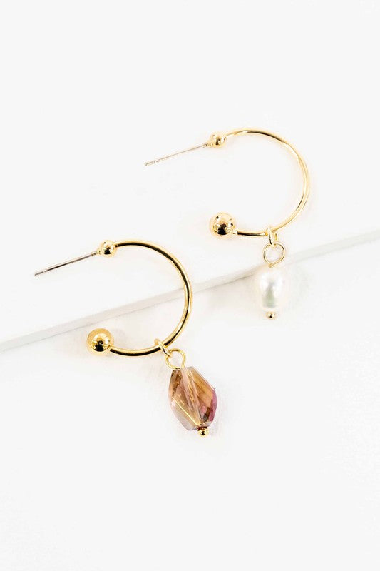 Nabi Pearl Asymmetrical Hoop Earrings