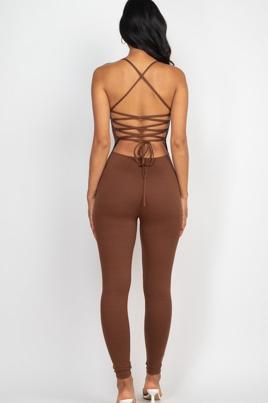 Criss-Cross Open Back Bodycon Jumpsuit