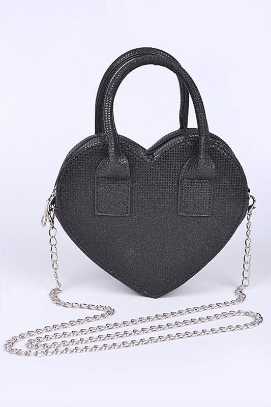 Glitter Top Handle Heart Shape Swing Bag