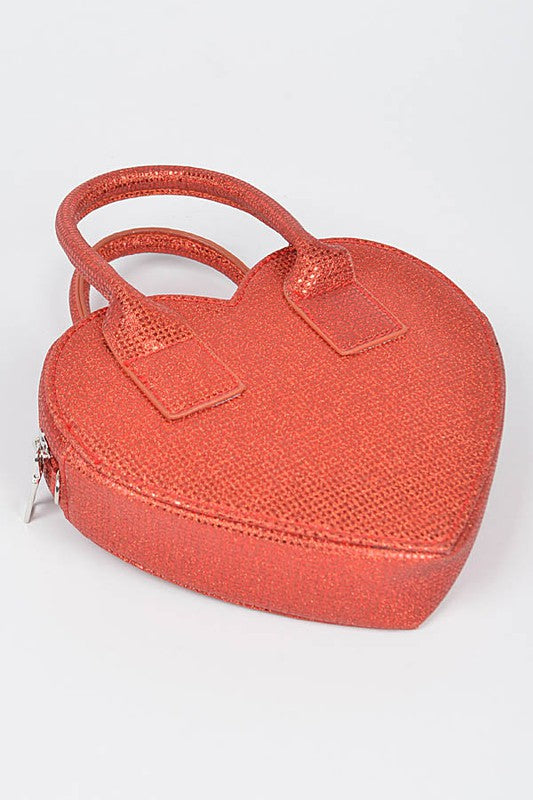 Glitter Top Handle Heart Shape Swing Bag