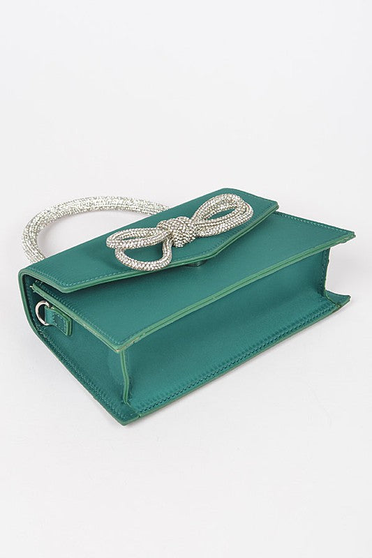 Rhinestone Bow Accent Top Handle Swing Clutch Bag