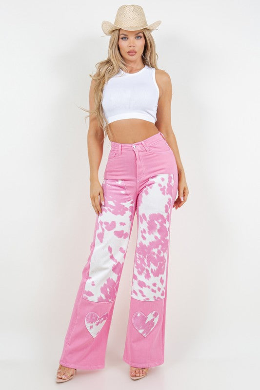 Heart Rodeo Wide Leg Jean in Pink