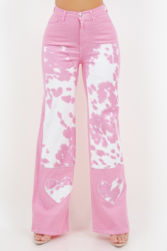 Heart Rodeo Wide Leg Jean in Pink