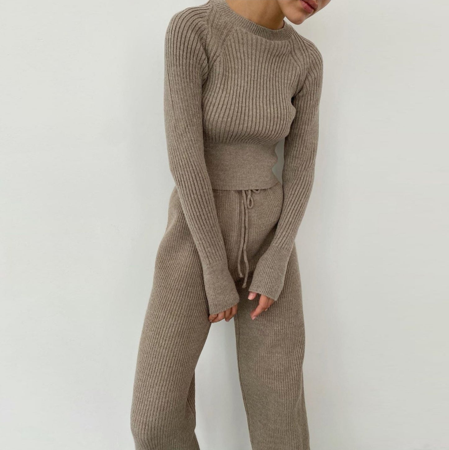 Icela Wide leg Pants Long Sleeve Warm Sweater Sets