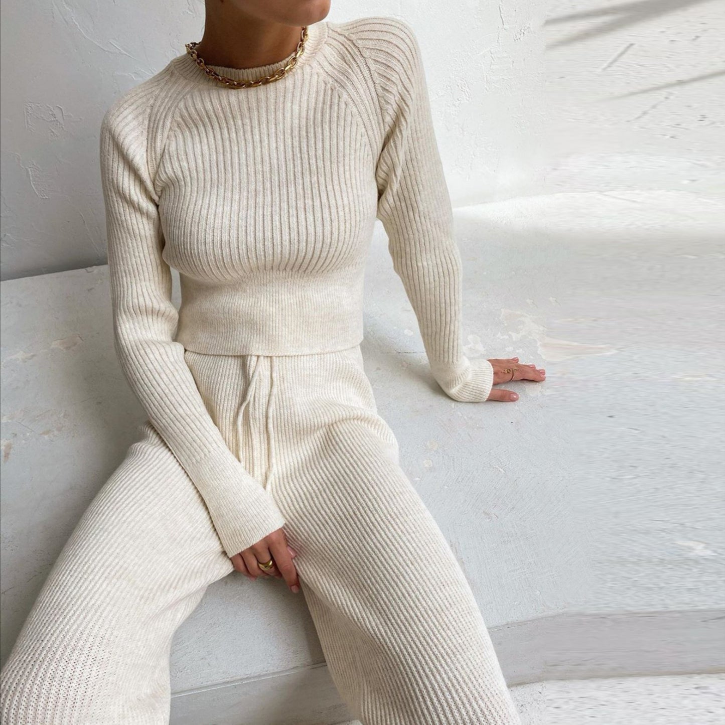 Icela Wide leg Pants Long Sleeve Warm Sweater Sets