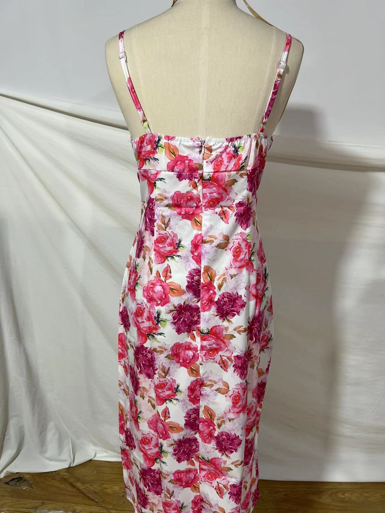 Venmo Me Sexy V-neck Printing Slip Dress Pink Floral