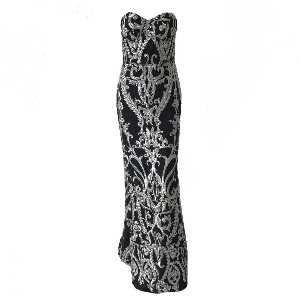 Sexy Bandeau One-Shoulder Vintage Sequined Mopping Evening Dress Elegant Evening Dress Women Fishtail Dress Formal Gown