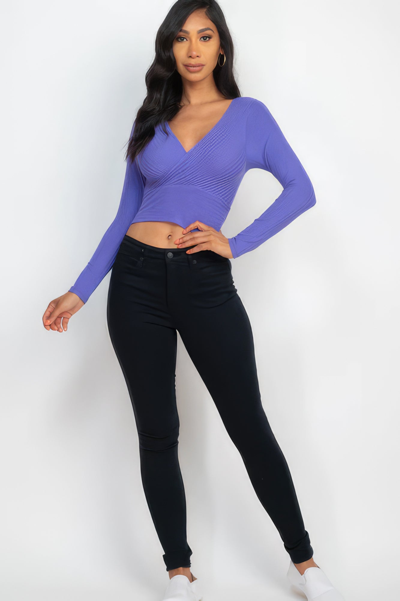 Robia Ribbed Wrap Front Long Sleeve Top