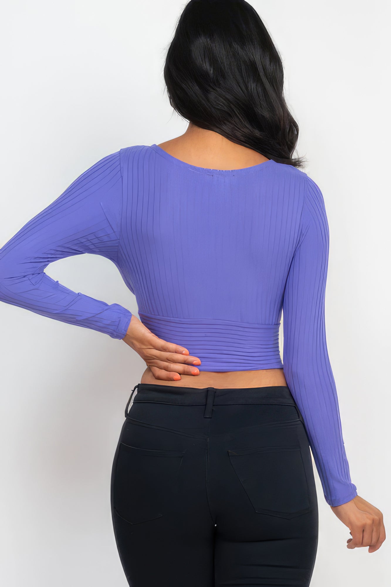 Robia Ribbed Wrap Front Long Sleeve Top