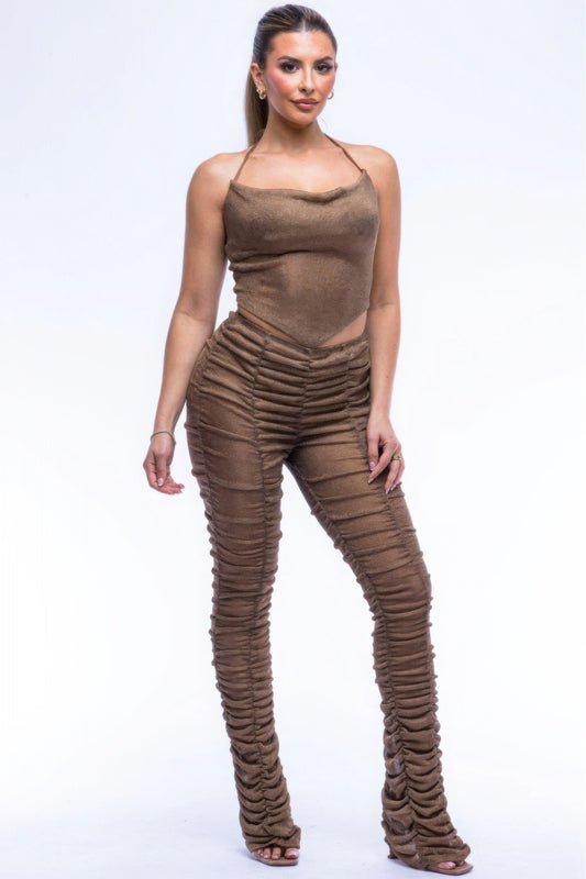 Mona Lisa Halter Top Ruched Pants Set