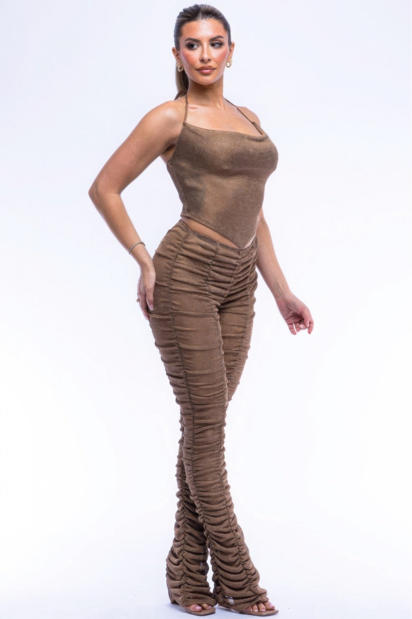 Mona Lisa Halter Top Ruched Pants Set