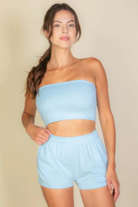 Melbee Tube Top And Shorts Two Piece Set Baby Blue