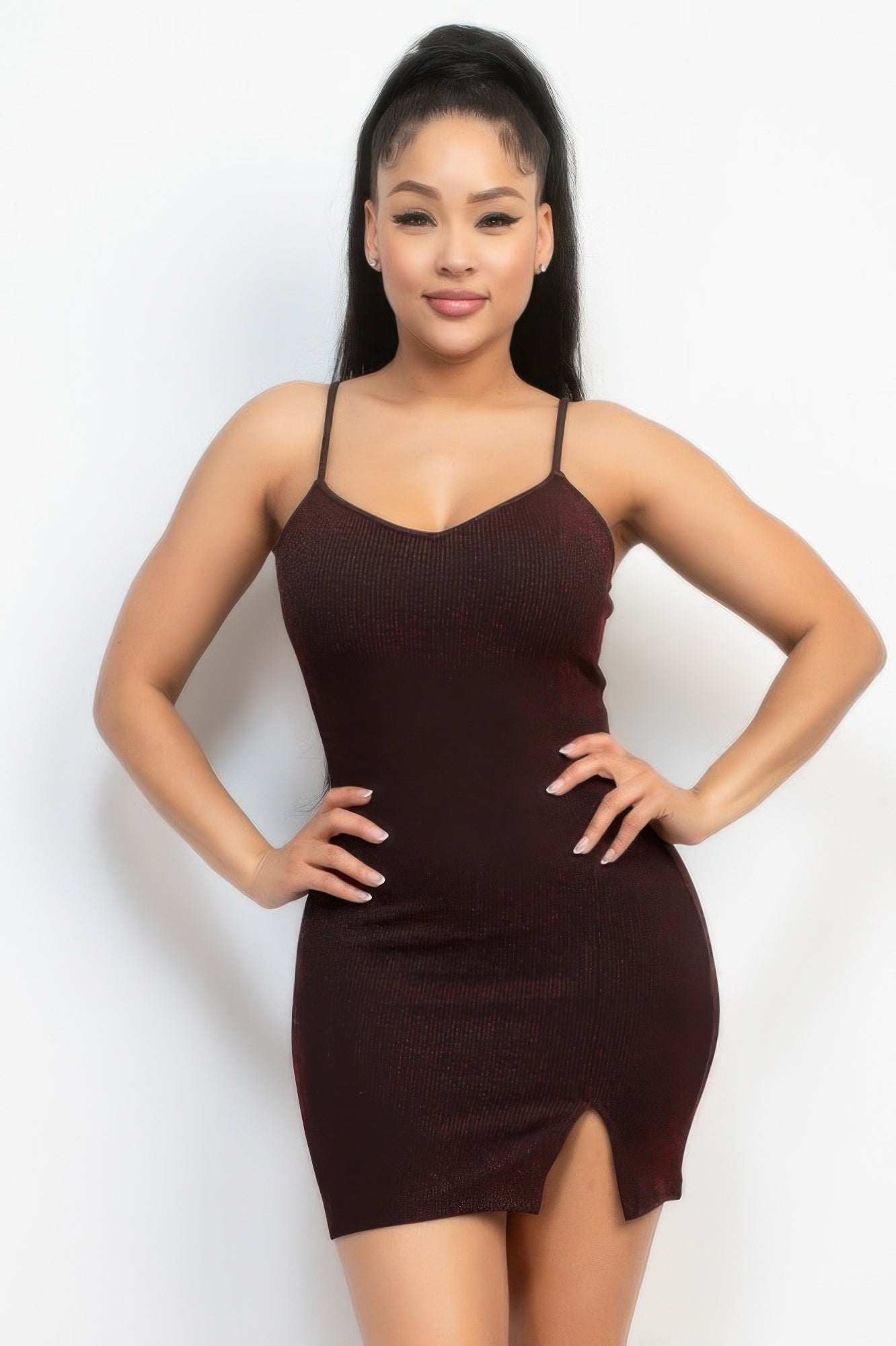 Saree Glittered bodycon slit dress Brown
