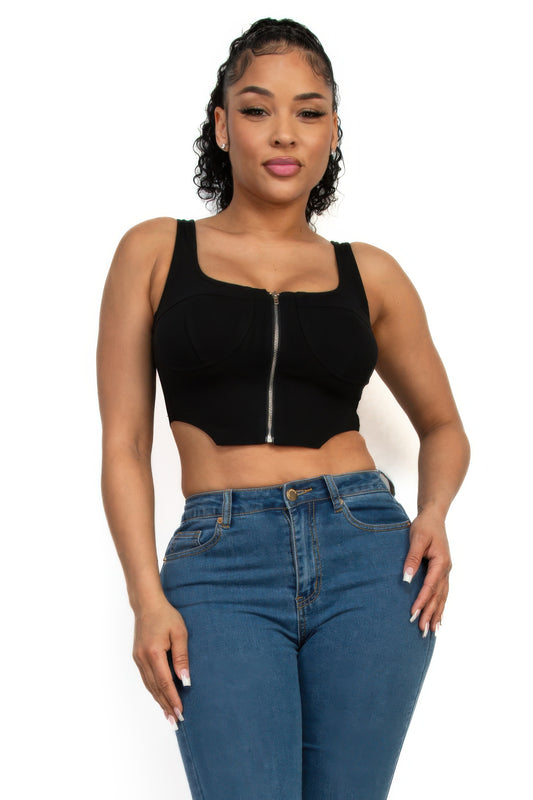 Mika Zip-up square neck crop top Black