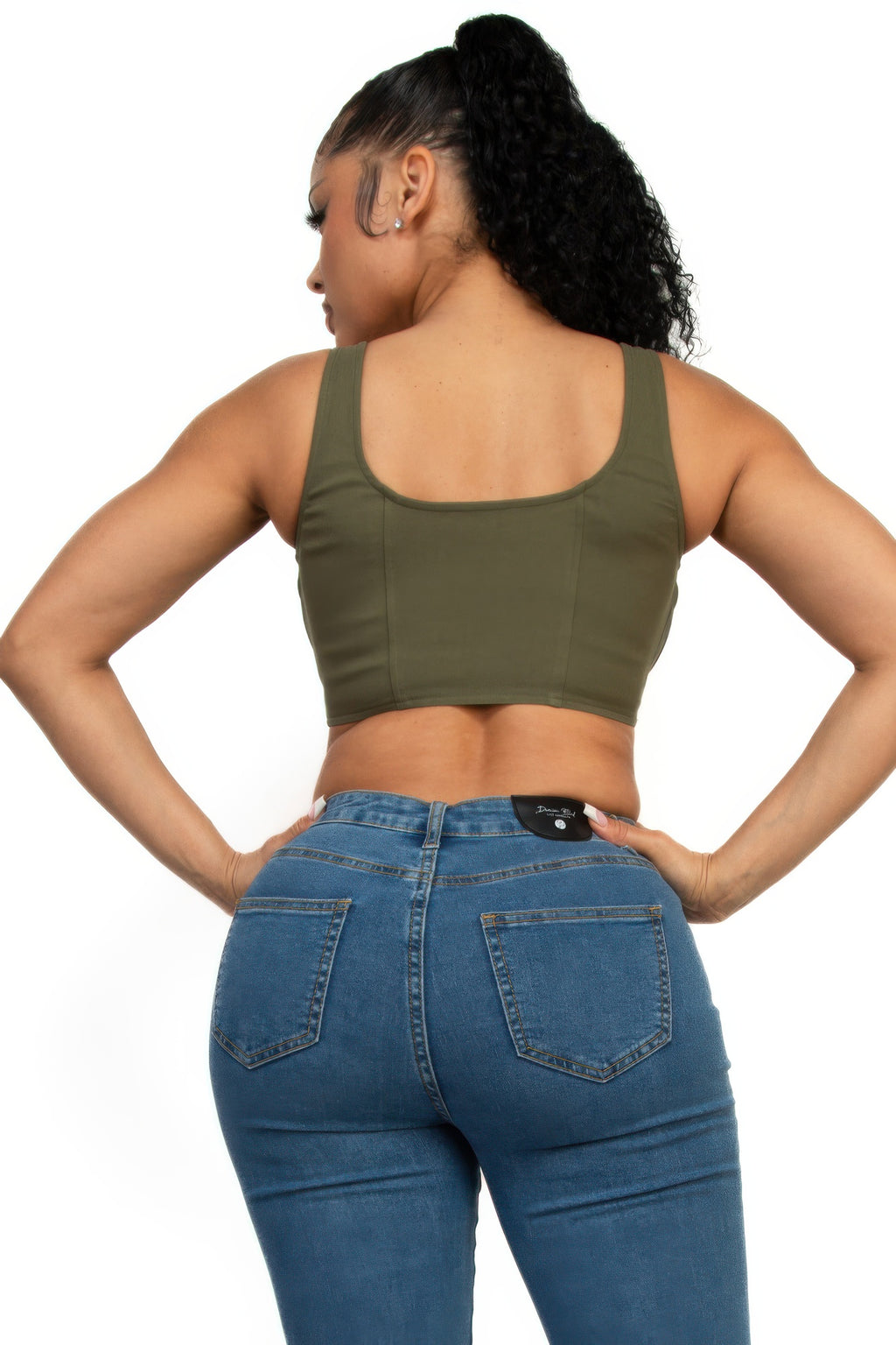 Mika Zip-up square neck crop top Green