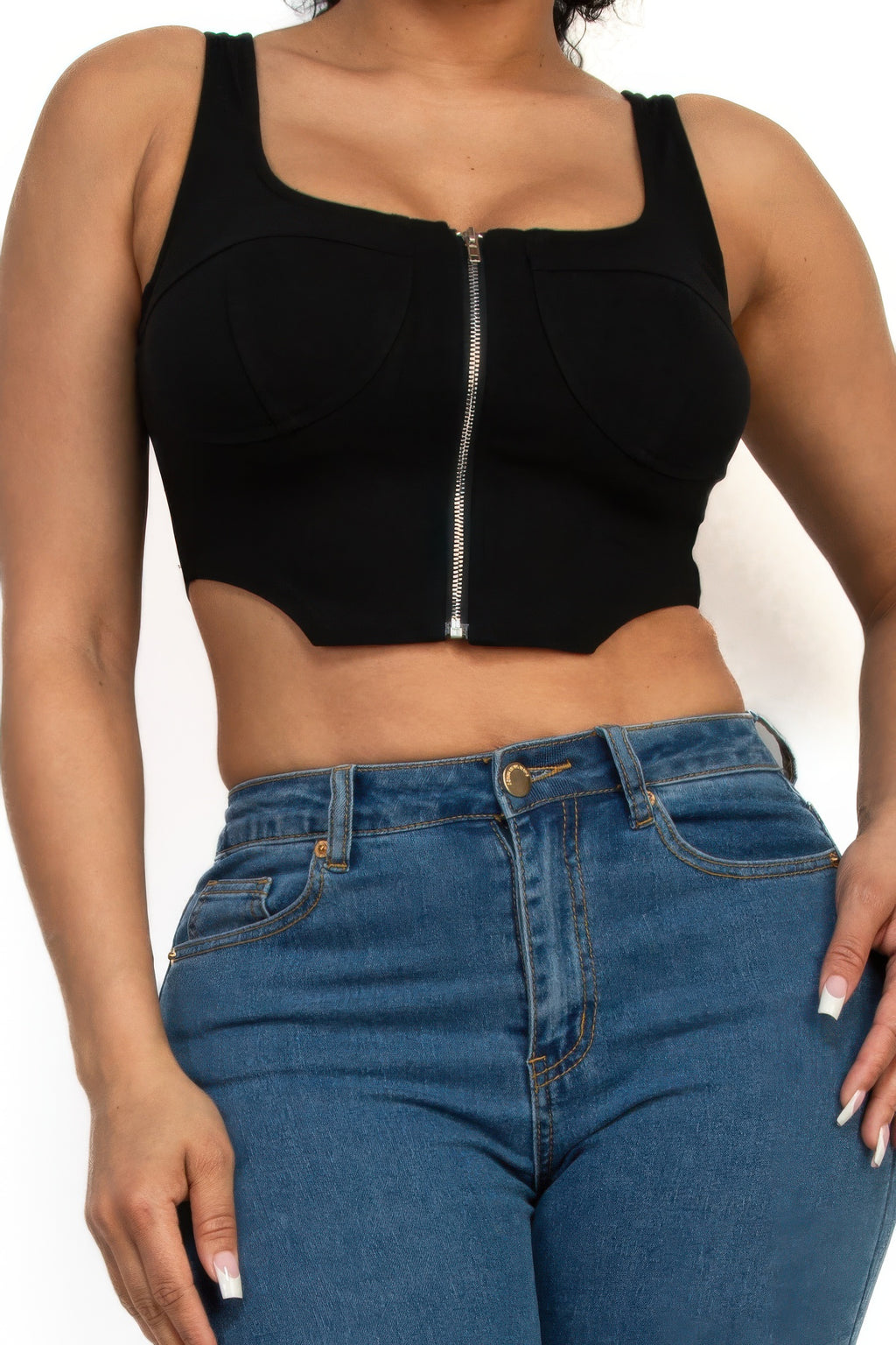 Mika Zip-up square neck crop top Black