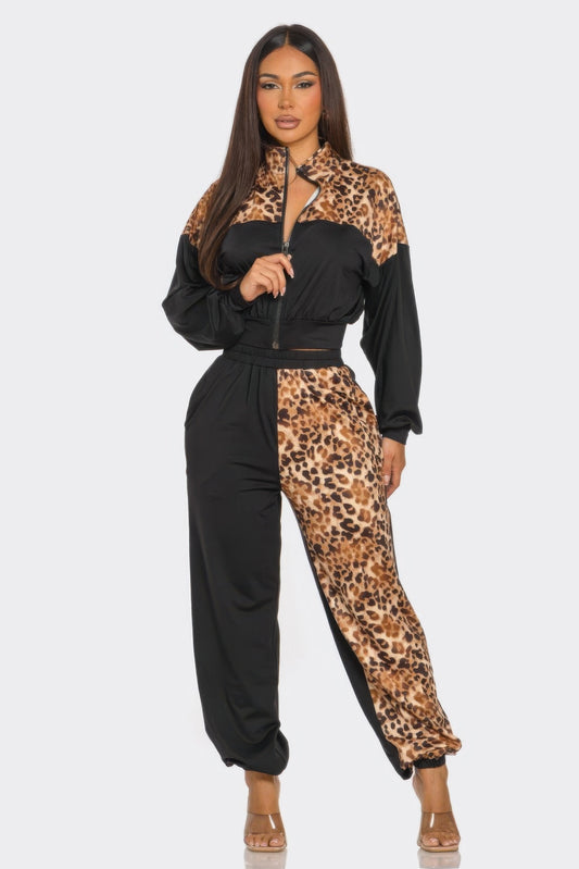 Gaily Animal Print Jogger Set